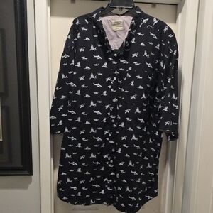 Black Shark Print Casual Button Down Shirt